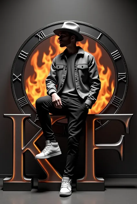     This image features a triple emblem with circular dimensions   ,    with an intricate design and theres a fire in the background  .     This emblem has Roman numerals along the top edge    .  In front of this emblem    ,     Theres a three-dimensional ...