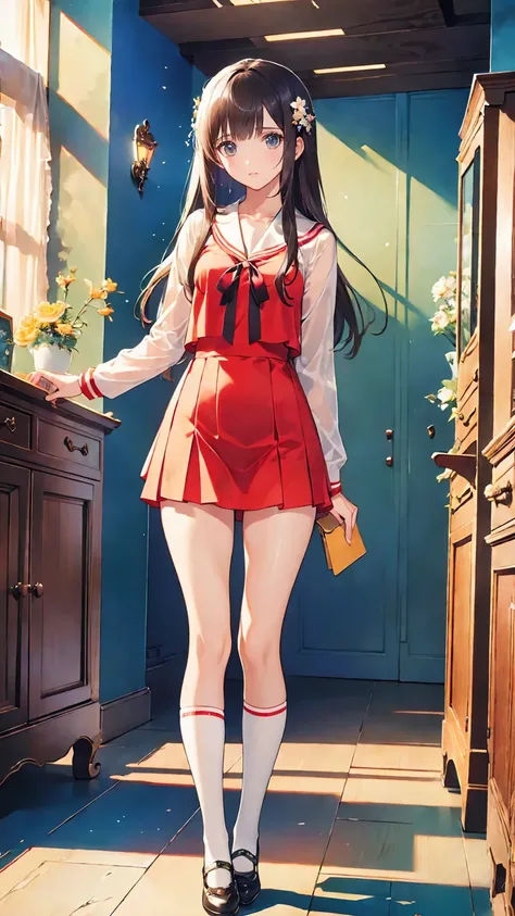  top quality,  masterpiece  , high definition , original ,extremely 詳細ed wallpaper,  perfect lighting ,extremely 詳細ed CG, standing, bb制服, thigh-length socks ,
