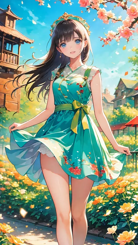  top quality,  masterpiece  , high definition , original ,extremely  Detailsed wallpaper,  perfect lighting ,extremely  Detailsed CG, standing, bb制服, thigh-length socks ,
、 The sunset shines above Candyland  ,  and colorful balloons  ,  Ice Cream , and dri...