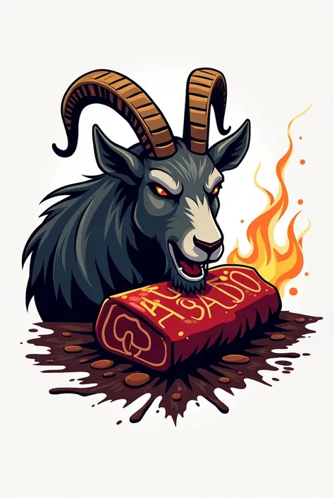 A logo for a professional video game or gaming team of a goat eating roast that has the following written somewhere on the logo "Jau Asado " 