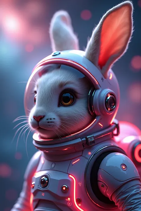 a galactic astronaut rabbit, rabbit astronaut, rabbit in space suit, rabbit in futuristic space suit, detailed rabbit face, beautiful detailed eyes, beautiful detailed nose, beautiful detailed lips, extremely detailed face, long eyelashes, intricate space ...