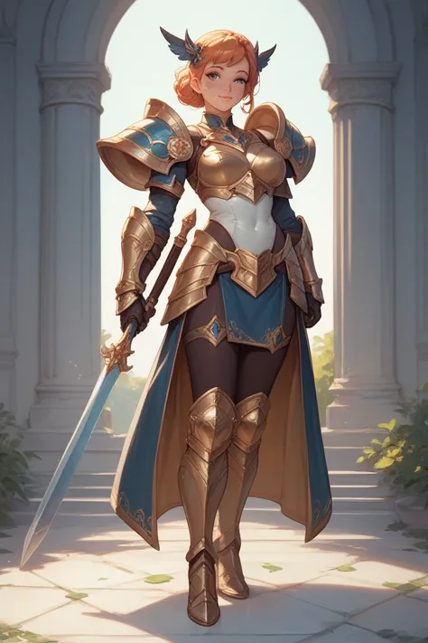  full body view　Beautiful girl in heavy armor　cute