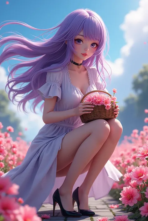  High Resolution ,  masterpiece, Matou Sakura,  photo realistic style CG , destiny, Strong winds,  Ultra smooth purple hair flying with the wind,  solo , 1 girl, external,  detailed background,  Detailed eyes ,  full body portrait,  Slim Long Legs,  Extra ...