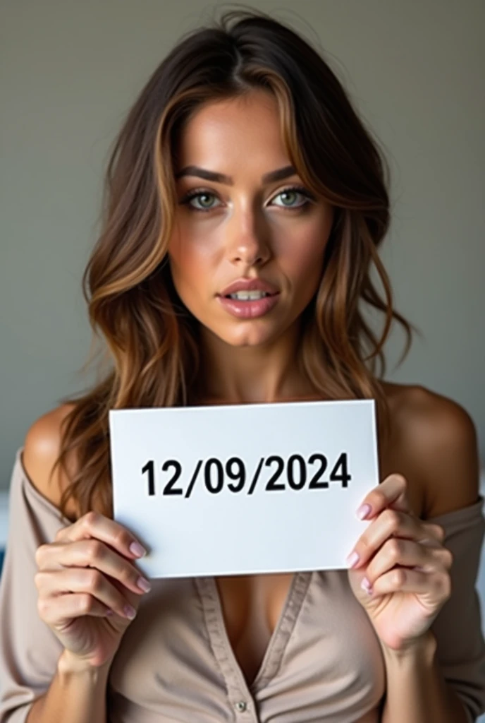 Dani Daniels selfie picture holding paper with todays date 12/ 09/ 2024