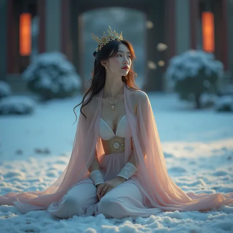 2 small-breasted girl, flat chest, 2 young caucasian look, Chinese royal concubine. young under age. transparent. see through. topless. multiple girls and friends. outdoor royal palace. big pillows scatter everywhere. elegant pose. eyes looking to the side...