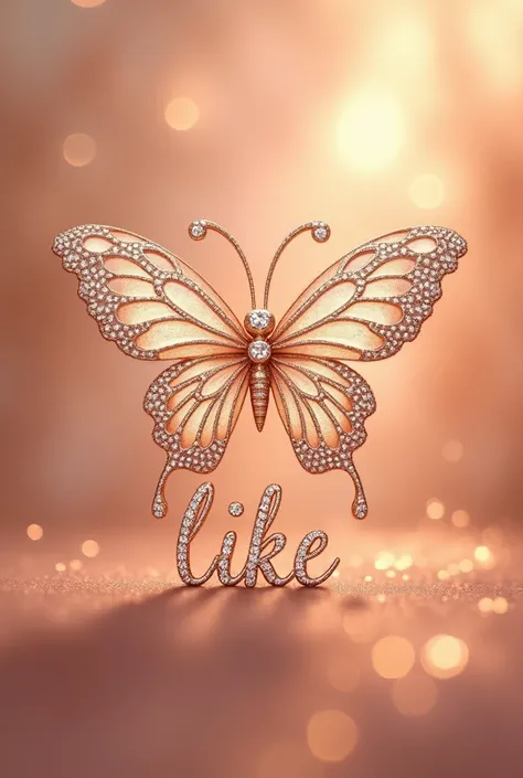  I want to draw a logo with a butterfly with diamonds and the word Like is at the bottom. With golden lettering . And background with the color rose gold 