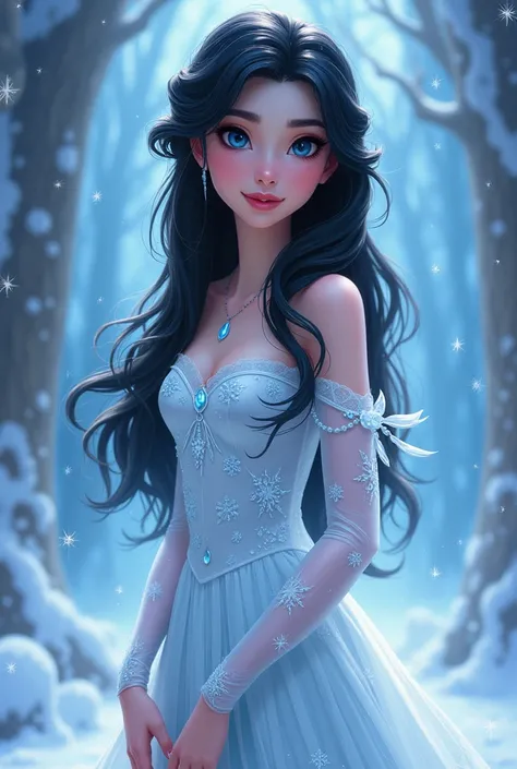 Disney Princess Elsa with black hair and white dress