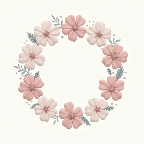  Create a minimalist design ， Show 100 clovers arranged in a circle , Use pointillism .  The clover should be decorated by small , Delicate embellishments,  Use soft pink , White,  and light gray to express the petals .  The center of each flower should be...