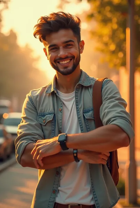 A young man buying an alarm clock with artificial intelligence