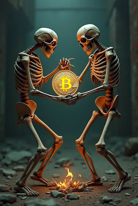 Two skeletons the fight for a bitcoin