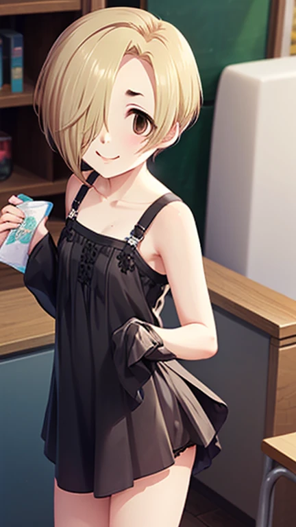  petite ,  nudes,  golden hair ,  standing, cat,  black panties , Schoolで, smile,  , 、School,On campus ,Completely naked, flat chested,Small ass, (((Shirasaka Koume, blonde hair,  hair covering one eye ,  short hair,  brown eyes,  flat chested)))
