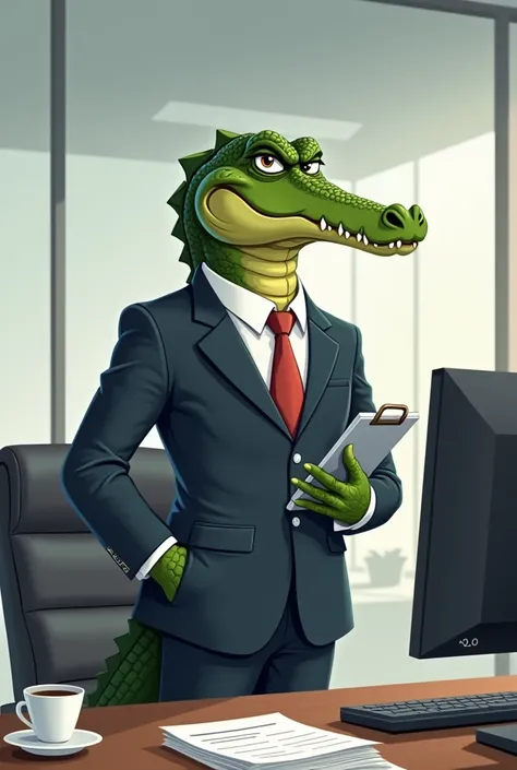 Crocodile being a business administrator in illustration 