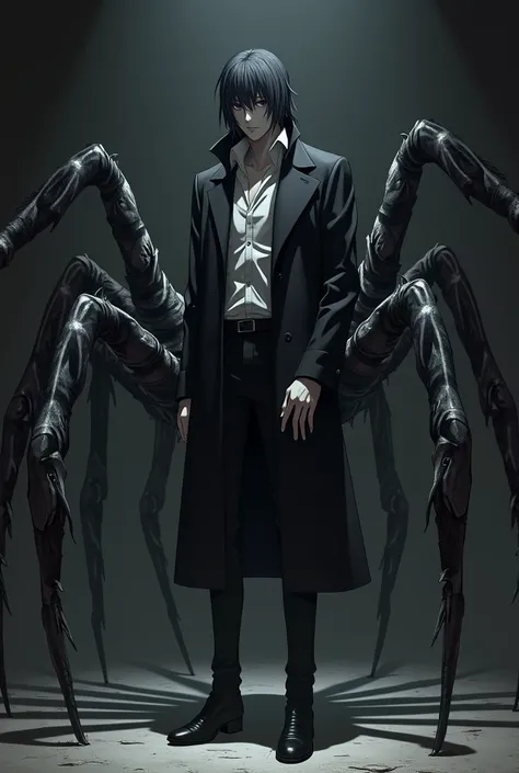 arachne, Drauk is a  ,   that looks like a male body with gray skin and black hair above the waist,  below the waist , Instead of legs,   has a huge black and white spider body  ,   with eight spider legs on which it stands  ,  . jung,  beautiful , wears b...