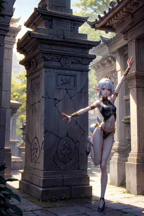 Skinny elf,Temple Garden,Ballet pose,