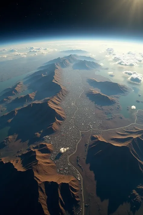 Create a video that starts with a view of Earth from space, showing the entire planet with a clear focus on the African continent. Slowly zoom in towards South Africa, highlighting the regions landscape. As the camera moves closer, zoom further into Rusten...