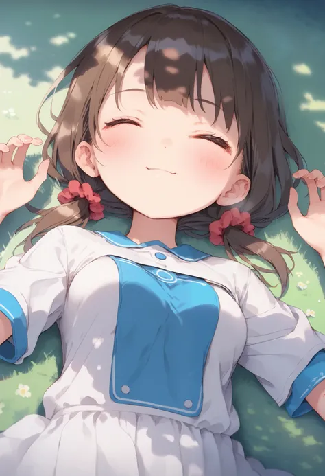 score_9, score_8_up, score_7_up, score_6_up, score_5_up, score_4_up, masterpiece, best quality, source_anime, alone,cute 1girl,masterpiece, best quality,  blush, looking down, breath,smile,blush,(loli:1.3),red eye,Brown Hair, long hair, tateme,medium breas...