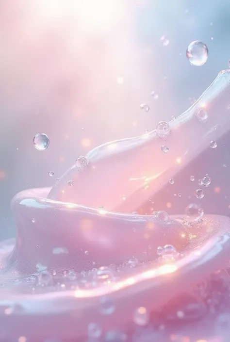 A swirl of translucent liquids in pastel tones, with details of suspended bubbles