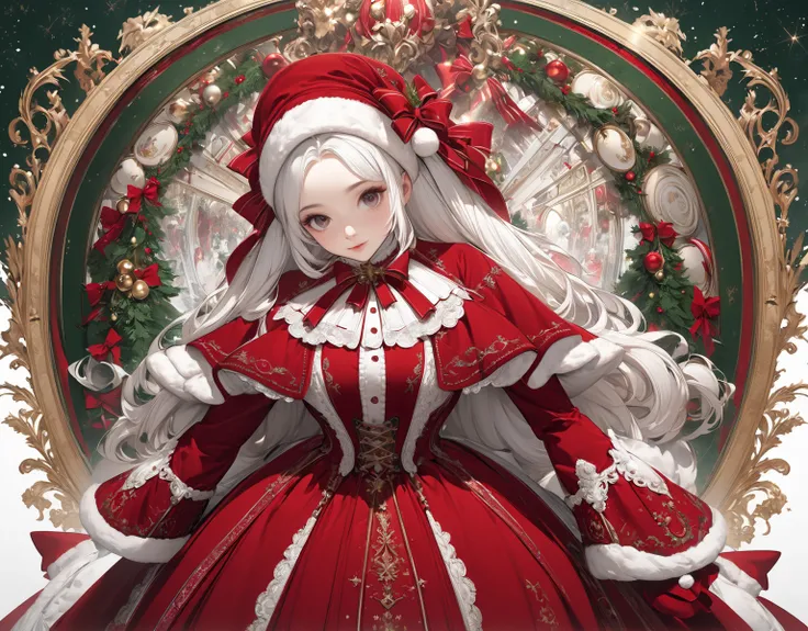 Young Mrs Claus. red velvet, victorian christmas. Official Art –  An Award-Winning Digital Masterpiece In 4K Ultra HD, Extreme Detail And Intricate Realism. Symmetrical Face. This Concept Art Brought To Life By The Hands Of Artists Like Wlop & Artgerm In A...