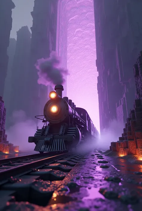 A train passing through the portal of the end (minecreft)  Ultra realistic