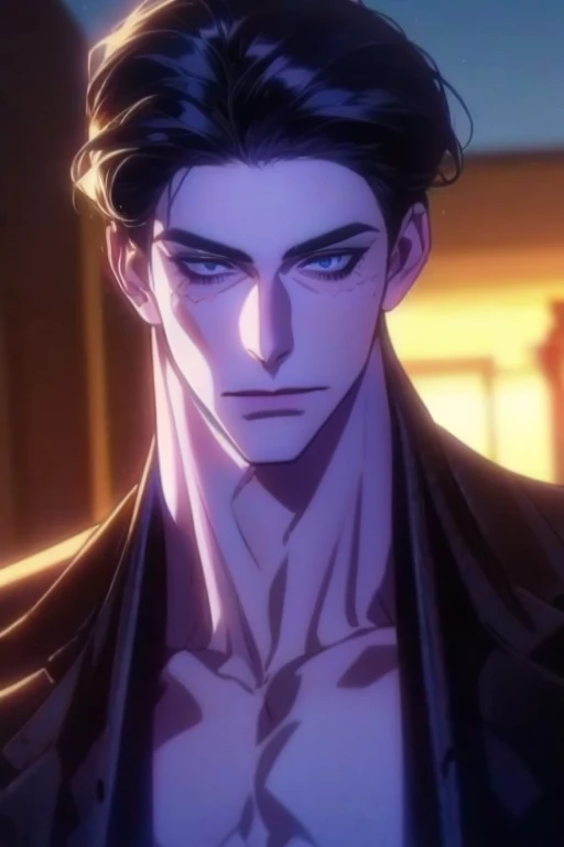 (best quality,4k,8k,highres,masterpiece:1.2),ultra-detailed,(realistic,photorealistic,photo-realistic:1.37),30 year old man,3 day beard,handsome anime,portraits,strong,masculine,dark hair,sharp jawline,mesmerizing eyes,perfectly styled hair,cool anime outf...