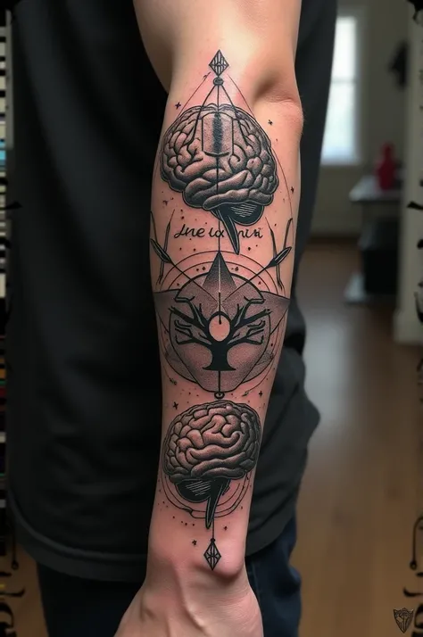  I want a tattoo on my forearm .  This tattoo should cover another tattoo that I have between the epicondyles of my elbow of 5x5cm .  I want it dark with a single background . big. that covers the entire forearm .  The idea I have is that it has a brain on...