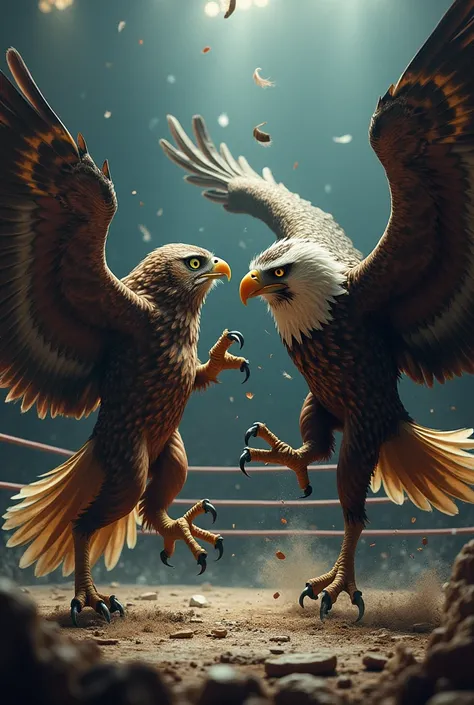 Boxing fight between an owl and an eagle  