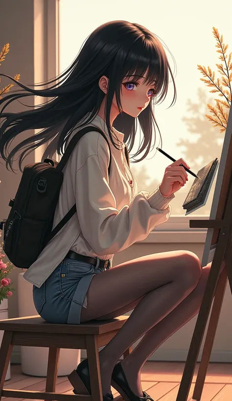 black hair,  Follow the wind Flying Black Smooth Long Hair,  sweep across the sea , ponytail, Windy ,  brown-gold eyelet , Smile, Matou Sakura, Sexy,  Anatomical structure correct ,  Textured skin ,  Clear eyeshadow at the end of the eye ,  Clear lines ext...