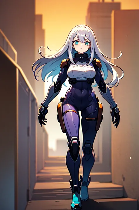 (masterpiece,  top quality), ( perfect athletes body :1.2), ( detailed hair),  ultra detail,  Anime Style, whole body,  cyberpunk girls in the midst of crowds, Alone,  long hair,  Silver Hair,  turquoise eyes , (masterpiece,  top quality, Illustration)++, ...