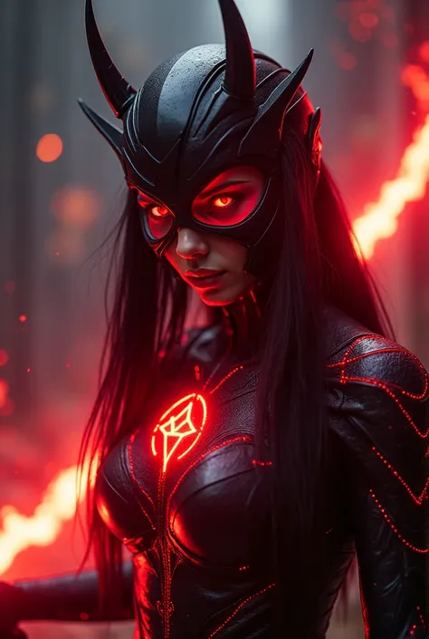 **Prompt para imagem:**

 Create an image of a Power Ranger terrifying , inspired by Lilith,  wearing a feminine costume futuristic and infernal elements .  The costume is of a dark shade ,  dominated by colors related to the Lilith symbol - an intense red...