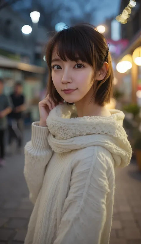 whole body、whole body、whole body、 boots、feet、1 japanese girl,(white sweater:1.4),(wears a large muffler around his neck:1.2), (Raw photo, Best Quality), (Realistic, Photorealistic:1.4), masterpiece, extremely delicate and beautiful, Extremely detailed, 8k ...