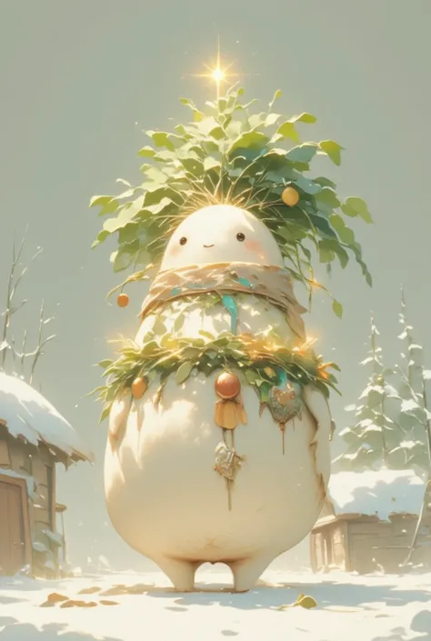 Daikons Christmas tree , daikon decorated like a Christmas tree,