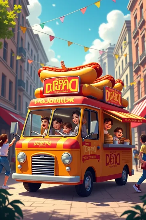 créer moi une image d’un foodtruck nommé DEGA foodtruck avec produit principal le hot dog 