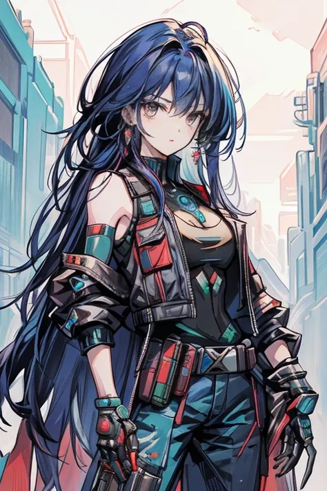 masterpiece, supper fine illustration, Correct human body, Correct number of arms,The correct number of fingers, ((Show the whole body)), A futuristic bounty hunter 。 wears cyberpunk style armor、 a woman with an energy gun in one hand 。