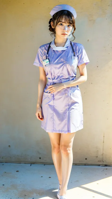 a beautiful young 24-year-old Japanese woman, beautiful, detailed anatomy, beautiful skin, random hair color and hairstyle, big breasts, nurse hat, (nurse uniform:1.3), nurse cap, (she is standing:1.2), full body shot, high heels, hospital, (best quality,8...