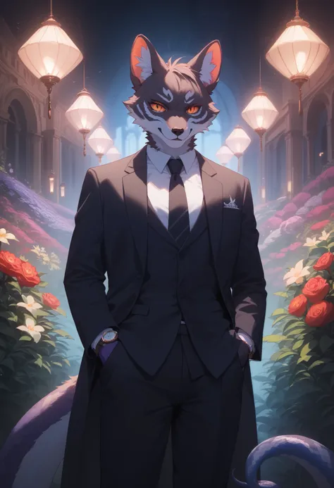 (best quality, high resolution, ultra-detailed)silhouett(kemono, furry anthro)holding striking pocket watch, surrounded by flowers, snakes and darkness, illustrative rendering, intricate details, mysterious atmosphere, vibrant colors, dynamic lighting , Go...