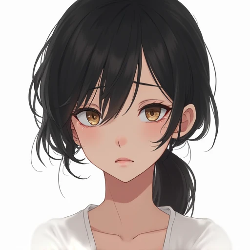 Serious look,  anime style ,  white background.