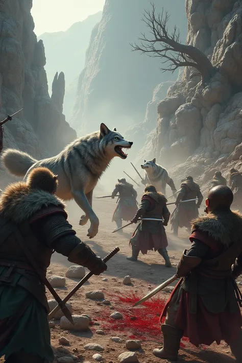 a battle between wolves and warriors