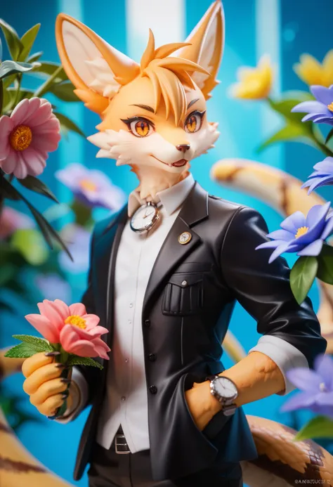 (best quality, high resolution, ultra-detailed)silhouett(kemono, furry anthro)holding striking pocket watch, surrounded by flowers, snakes and darkness, illustrative rendering, intricate details, mysterious atmosphere, vibrant colors, dynamic lighting , Go...