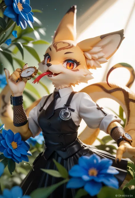 (best quality, high resolution, ultra-detailed)silhouett(kemono, furry anthro)holding striking pocket watch, surrounded by flowers, snakes and darkness, illustrative rendering, intricate details, mysterious atmosphere, vibrant colors, dynamic lighting , Go...