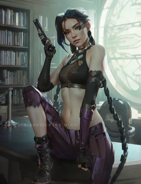 Theres a woman sitting at a table with a gun,  Extremely detailed artgerm , artgerm style, artgerm lau, Artgerm Julie Bell Beeple,  stylized urban fantasy artwork , in the style of Artgerm, Morrigan, Alena Aenami and Artgerm,  seductive cyberpunk dark fant...