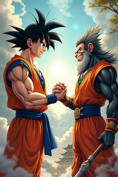 Son Goku and Sun Wukong handshake