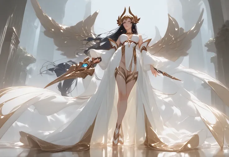  Wearing a white dress、Anime style image of a woman with long hair , Full body fairy, goddess. Extremely detailed,  trending on cgstation , Irelia from league of legends,  beautiful celestial mage , 8K high-definition detailed picture, Irelia, Star witch c...