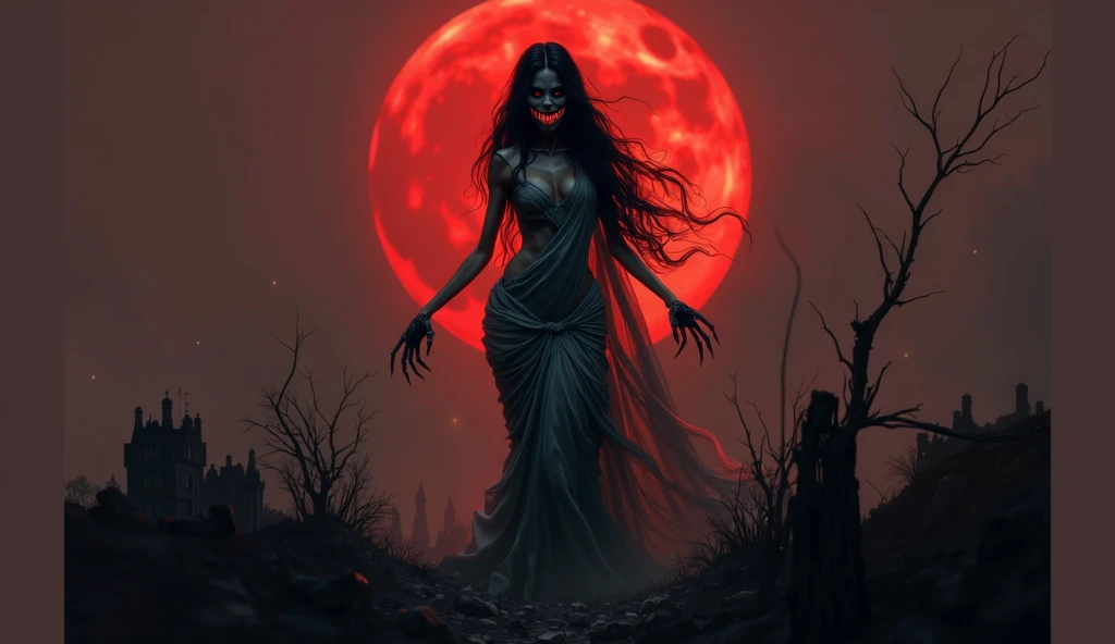 As the sun sinks beneath the horizon, consumed by the suffocating darkness, the blood-red moon rises, casting its malignant glow across the land. It hangs in the sky like a vengeful eye, its crimson light staining the earth below, turning everything it tou...