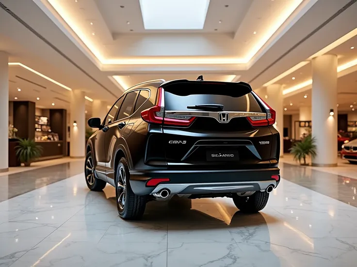  Back  view of 2025 black Honda CRV in beautiful and luxury showroom.