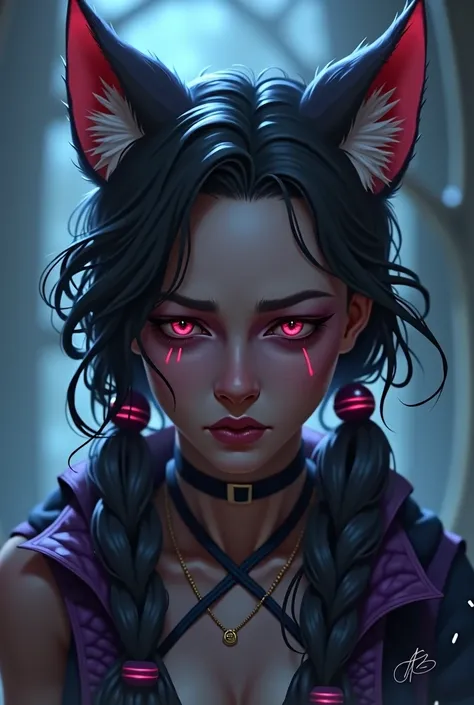 woman league of legends jinx cat ears sad face