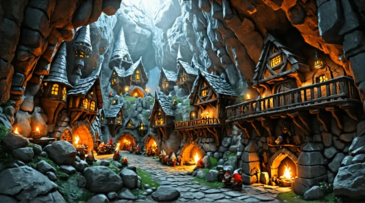  underground city of dwarves (High, HDR:1.2), Medieval armor, gnomes , a cave, forge , mine, Houses, gnomes  в броне, gnomes  рудокопы, gnomes  кузнецы 