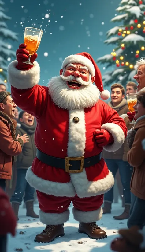 santa claus borracho , Party attitude , drinking in a winter environment