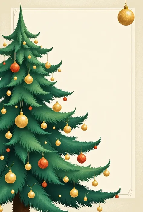 masterpiece,Classy Wallpaper , abstract painting ,minimalist,use soft tone color, negative space, simple christmas frame ,Draw an illustration on the edge of a picture ,An elegant golden Christmas ornament ball is on the right edge of the green Christmas t...