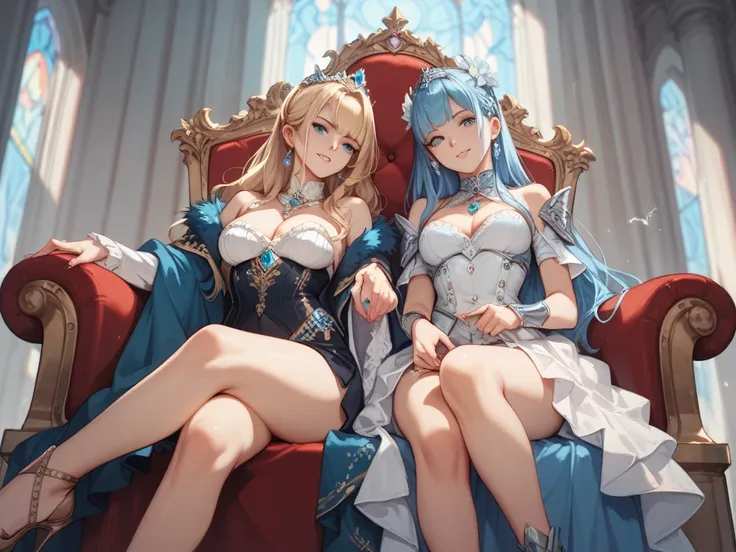 Two girls sitting on a throne