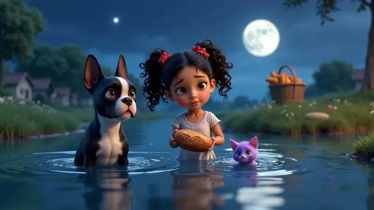 Inspired by the posters in the movies in the high-quality 3D characters from Disney Pixar in high resolution, create the image of a black and white French bulldog puppy with the predominant black color and a purple kitten with yellow eyes of the Sings bree...